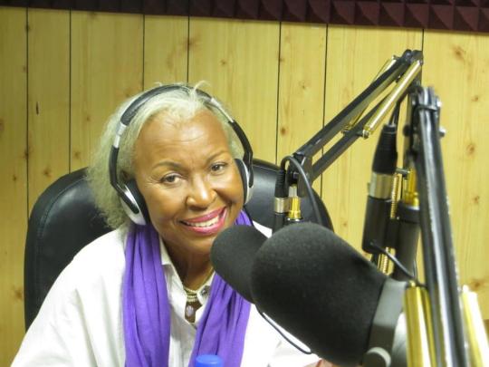 Myrna Hague, Jamaica First Lady of Jazz, is captured in this photo recently at RJR 94 FM studio, where she play guest on the Sunday afternoon show PALAV with Gerry McDaniel. [Photo Credit: Pete McDaniel]